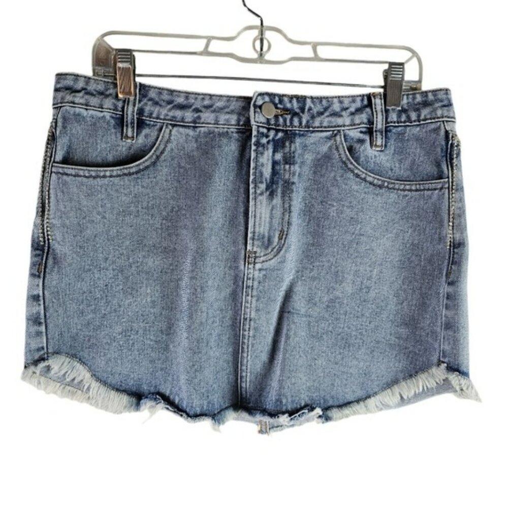 Mainstrip Sequin Trim Denim Mini Skirt in L NWT